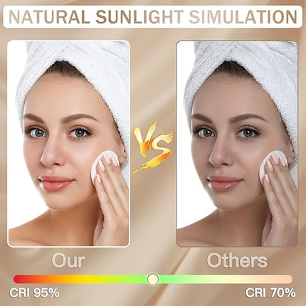 ROLOVE Lighted Makeup Mirror, Vanity Mirror with Lights for Desk Tabletop, Smart Touch with 3-Color Lighting,Dimmable, 360° Rotation, White, 13"x15"