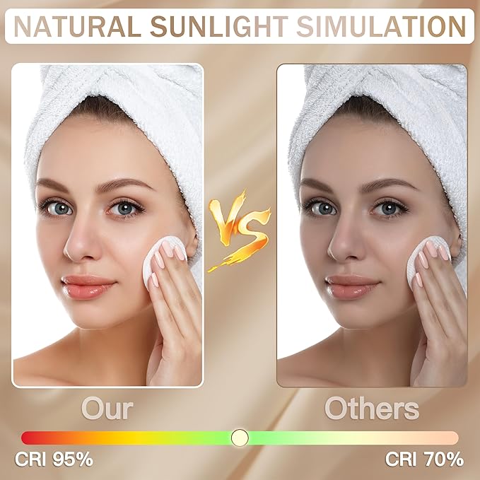 Lighted Makeup Mirror, Vanity Mirror with Lights for Desk Tabletop, Smart Touch with 3-Color Lighting,Dimmable, 360° Rotation, White, 13"x15"