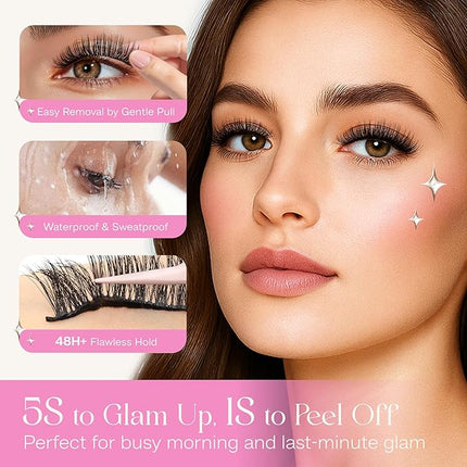 CALAILIS Self Adhesive Eyelashes 5 Pairs Natural Look Press On Lashes No Glue Need Eyelashes Reusable Wispy Self-adhesive False Lashes with Replacement Adhesive Strips (C204)