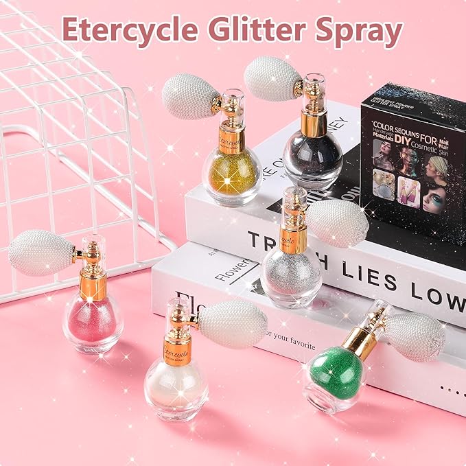 Etercycle Glitter Spray for Hair and Body, White Extra Fine Face Shimmer Powder, Cosmetic Rave Makeup Glitter Highlighter Powder Hairspray for Y2k Accessories, Festive Party, Stage Shows, Nightclubs