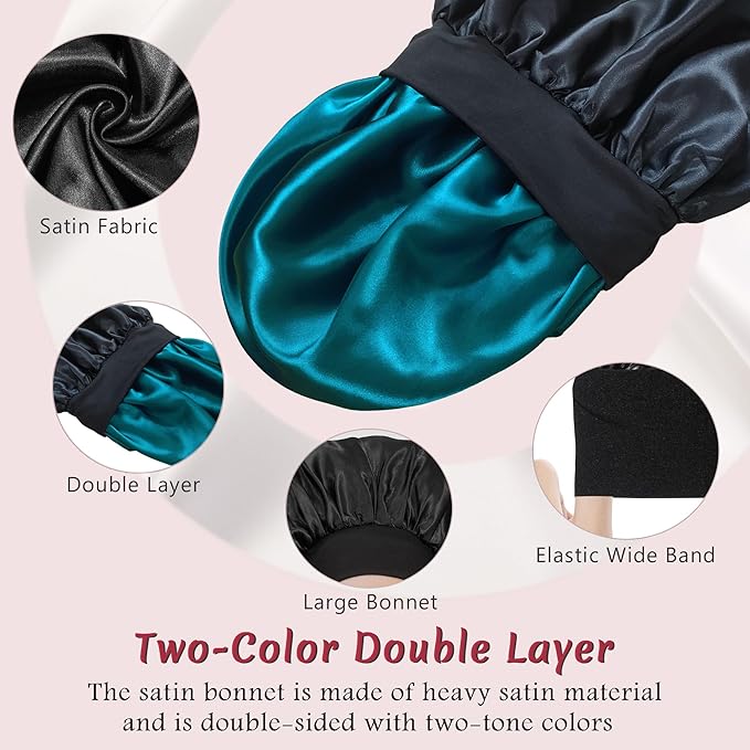 2pcs Bonnet for Men, Bonnets for Women, Satin Silk Hair Bonnet for Sleeping, Reversible Double Layer Wide Band Sleep Cap for Curly Hair Braids