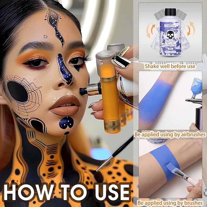 BOBISUKA Blue Face Body Paint Liquid Texture Washable Non Toxic Facepaint Fast Drying Foundation Makeup for Halloween Avatar Corpse Bride Smurf Cosplay SFX Costume Party Large Capacity(130ml)