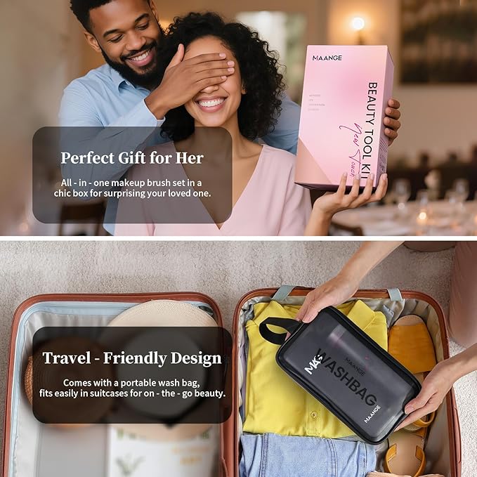 MAANGE Makeup Brush Set 51 PCS Professional Makeup Brushes for Foundation Powder Concealers Eye shadows Blending Blush Travel Make up Brush Kit (Black Silver)