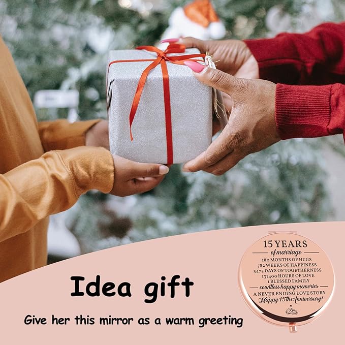 15 Years Anniversary Wedding Gifts for Her Rose Gold Compact Mirror Happy 15th Anniversary Marriage Gift 15th for Her Wife Mom