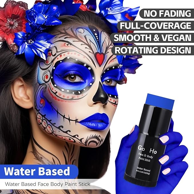 Go Ho Royal Blue Face Body Paint Stick,Easily Washable Formula Face Paint Stick,Non-toxic Full-coverage Cream Blue Body Paint for Halloween Cosplay SFX Mystique Smurf Clown Makeup