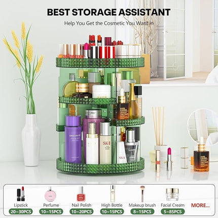 360 Degree Rotating Makeup Organizer for Vanity, Large Capacity Beauty Organizer, Adjustable DIY 7 Layers Perfume Organizer, Skincare Organizers Fits Cosmetics and Accessories(Emerald Green)