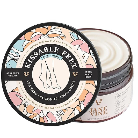 Kissable Feet, Athletes Foot Cream – Cream for Itchy, Dry Skin – Tea Tree, Coconut & Chamomile – Crafted for the Whole Family, No Sting – 3.5 oz