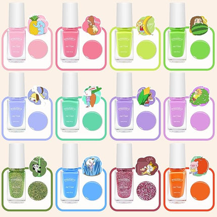 Kids Nail Polish, Non-Toxic Toddler Nail Polish Water-Based Peel-Off Quick Dry Low Odor 12 Candy Colors Mini Nail Kit for Girls