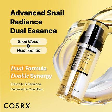 COSRX Snail Mucin 74% + Niacinamide 5% Dual Essence, Anti Aging Face Serum for Dull Skin, Sensitive Skin, Korean Skin Care, 2.70 fl.oz / 80ml
