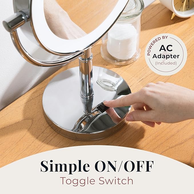 Zadro Laguna 11" LED Lighted Makeup Mirror with Magnification (Large | 15" x 11" | 10X/1X, Chrome)