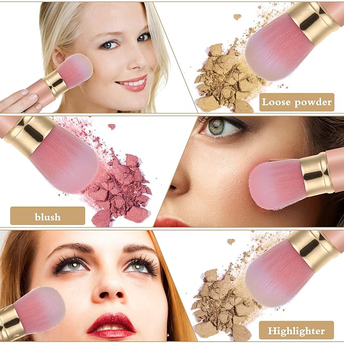 Falliny Retractable Kabuki Makeup Brush, Travel Face Blush Brush, Portable Powder Foundation Sunscreen Brush with Cover for Blush, Bronzer, Buffing, Flawless Powder Cosmetics