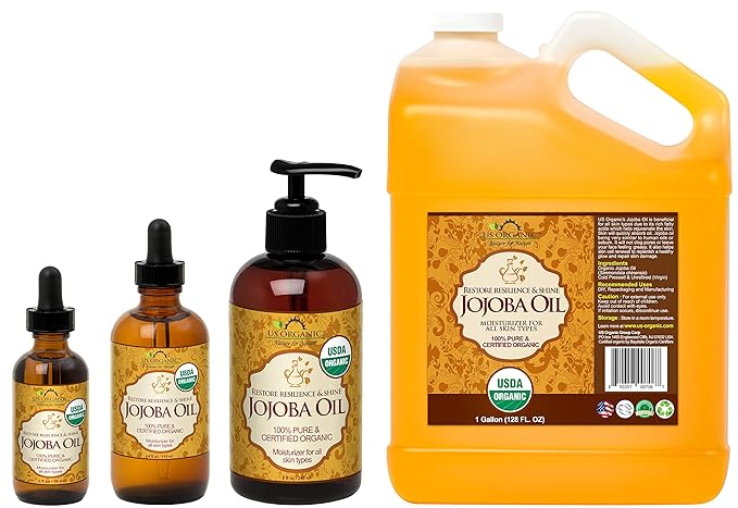 US Organic Jojoba Oil, USDA Certified Organic,100% Pure & Natural, Cold Pressed Virgin, Unrefined, Haxane Free, Sourced from Middle East, Size for DIY and Small Manufacturers (128 oz (1 Gallon))