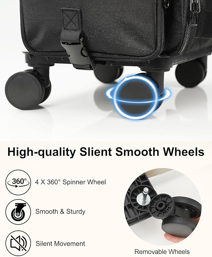 Relavel Rolling Makeup Train Case, Cosmetology Case on Wheels with 4 Clear Bags, Professional Makeup Artist Set Bags Cosmetic Storage Organizer with Adjustable Dividers, 360° Spinner Wheels, Black