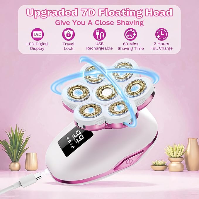 Electric Razors for Women, 7D Electric Shaver for Women, 5 in 1 Lady Shavers, Wet/Dry Bikini Trimmer, Painless Face Razor for Arms Legs Armpit Pubic Area