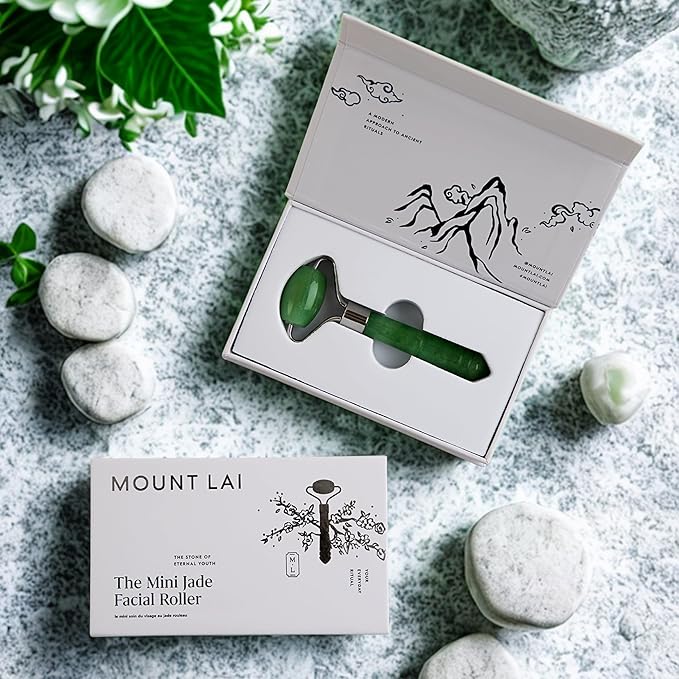 Mount Lai Mini Jade Face Roller - Authentic Jade Roller for Tension Relief, Puffiness & Radiant Skin, Relaxing Face Massager for All Skin Types