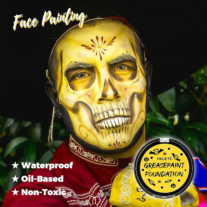 Yellow Cream Face Body Painting Foundation, Professional Full-coverage Oil Based Yellow Face Paint Halloween SFX for Clown Skeleton Lion Tiger Adult Costume Party & Stage Performance