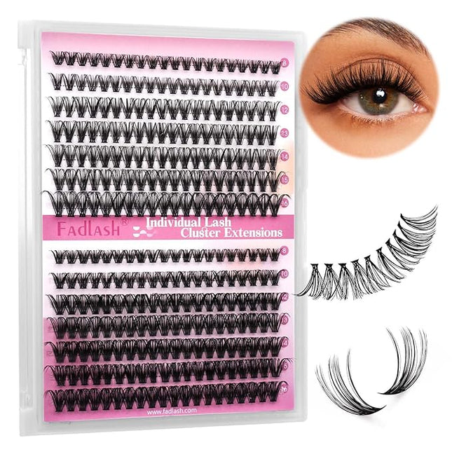 Cluster Lashes 30D+40D Individual Lashes Large Tray DIY Eyelash Extension C Curl 0.07 Natural Individual Lash Extensions Mixed Tray False Eyelashes Wispy (30D+40D-0.07C, 8-16mm)
