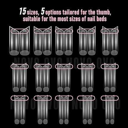NOVO OVO XXL Lipstick Shape Nail Tip, Natural (not Sculpted), Symmetrical Cut Extra Thick False Nails Press On, Full Cover Soft Gel Extension Fake Nail Acrylic Kit French Tip X 15 Size 180pc
