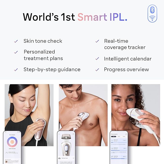 Braun Smart IPL, Skin i·Expert Pro 7: at Home Laser Hair Removal for Women and Men, Permanent Visible Hair Reduction, with Free App, Vanity Case, Venus Razor, 2 Smart Heads, Facial Trimmer, IPL7219