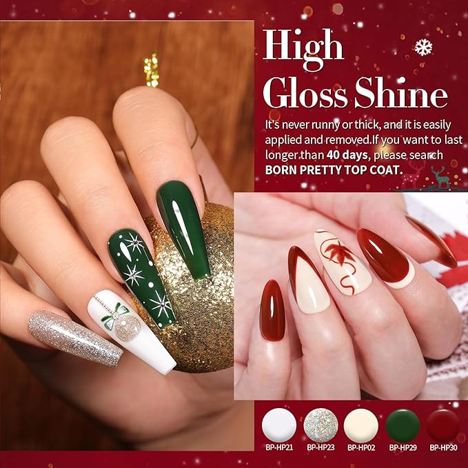 Born Pretty Gel Nail Polish Set,33PCS Fall Winter Burgundy Red Green Orange Brown Pumpkin Glitter Gel Polish Kit with Base Glossy Matte Top Coat Halloween Christmas Gifts for Salon DIY