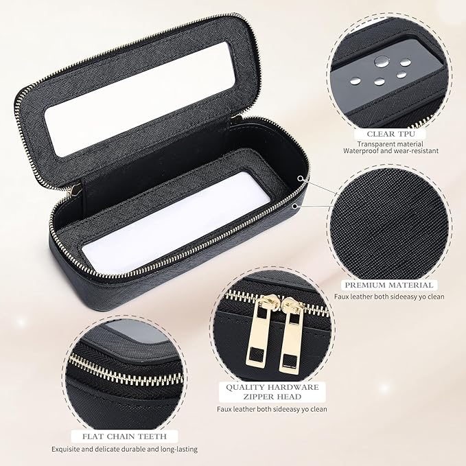 Pinkmik Makeup Brush Case Clear Travel Cosmetic & Toiletry Bag Small Makeup Bag with Zipper Purse Organizer Car Essential Bag for Women (Black, SLIM)