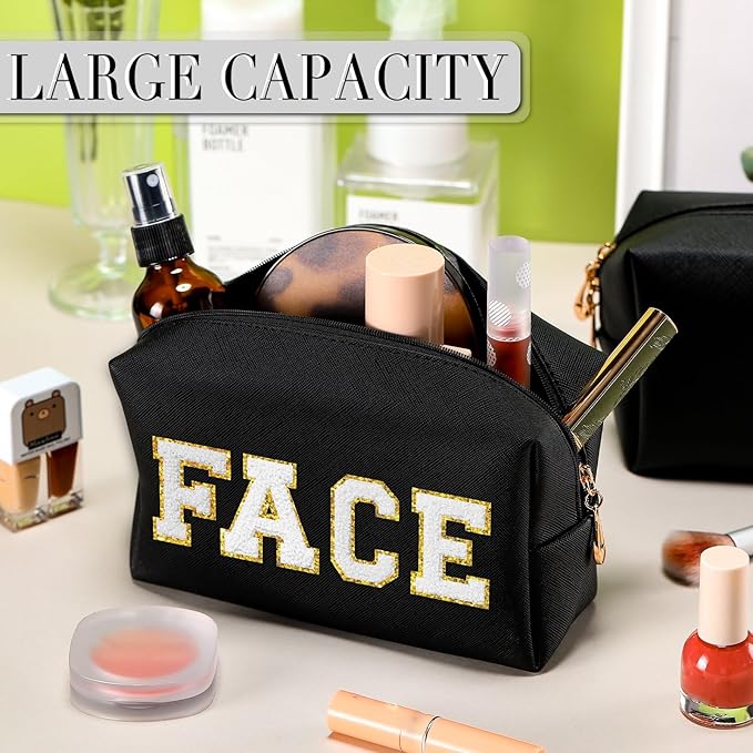 Sanwuta 9 Pcs Makeup Bags Bulk PU Double Zippers Cosmetic Bag Makeup Toiletry Pouch Portable Travel Organizers Case for Women Bachelorette Party End of The Year Bridesmaid Gift(Black)