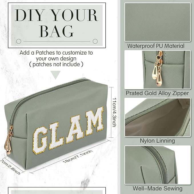 Sanwuta 9 Pcs Makeup Bags Bulk PU Double Zippers Cosmetic Bag Makeup Toiletry Pouch Portable Travel Organizers Case for Women Bachelorette Party End of The Year Bridesmaid Gift(Dark Green)