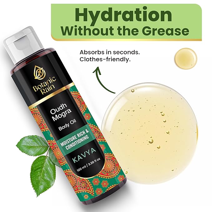 Ayurveda Body Oil with Oudh & Mogra – Organic, Nourishing & Hydrating for Dry, Flaky Skin – Fast Absorbing, Non-Greasy, Ayurvedic for Men & Women – 3.38 fl oz (Pack of 2)
