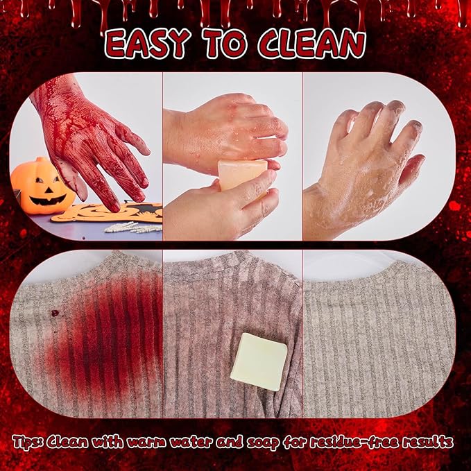 3PCS Halloween Fake Blood Makeup Kit, Fake Blood Dripping 2.03oz + Spray 2.03oz + Coagulated 1.35oz, Realistic Washable Fake Blood for Zombie Monster Mouth Clothes Vampire Cosplay & Dress Up