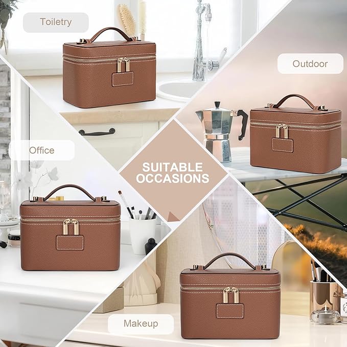 Makeup Bag Vanity Case for Women Leather Cosmetic Bag Travel Toiletry Bags Portable Makeup Organizer Case