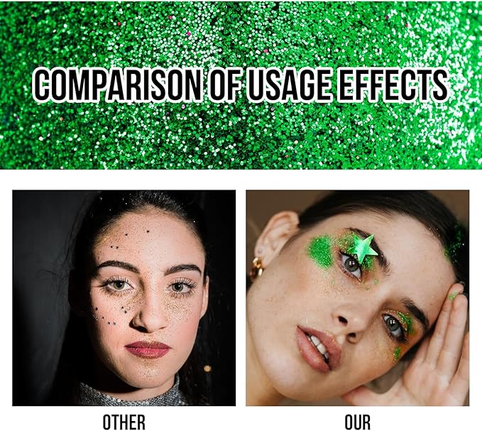 Brzeaf Waterproof Green Body Glitter Stick, Halloween Chunky Glitter for Face/Body/Hair/Eyes/Lip, Singer Concert Music Rave Festival, Glitter Stick Makeup & Face Glitter Gel for Women Men 0.56 OZ