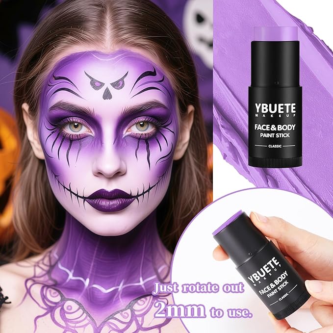 Light Purple Face Body Painting Stick, Full-coverage Cream Lavender Purple Face Paint for Halloween SFX Makeup Ursula Costume Party, Washable Bright Eye Stick Art for Adult Festival Carnival