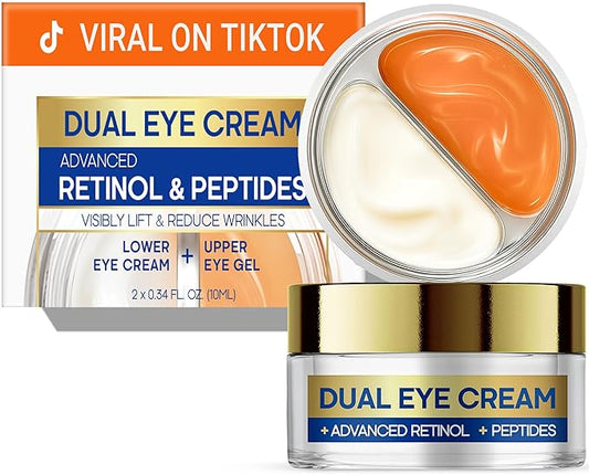 Dual Eye Cream with Advanced Retinol, Peptides, Caffeine for Puffy Eyes and Dark Circles, Wrinkles, Anti Aging, Under Eye Bags Treatment, Instant Tightener, Fragrance Free, 0.68 OZ