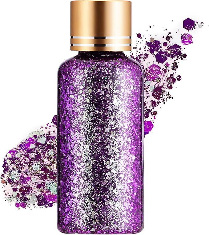 Lavender Purple Glitter Gel for Women Kids, Face Body Hair Glitter Gel, Holographic Chunky Mermaid Sequin Shimmer Makeup for Singer Concert Music Festival Rave Accessories, 1oz/Jar