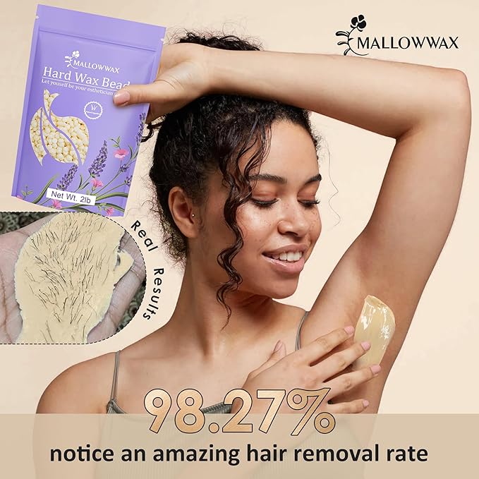 Hard Wax Beads, 2LB Coconut Cream Wax for Sensitive Skin, Gentle Hair Removal for Face, Bikini, Legs & Brazilian, No Strips Needed & Easy to Use at Home