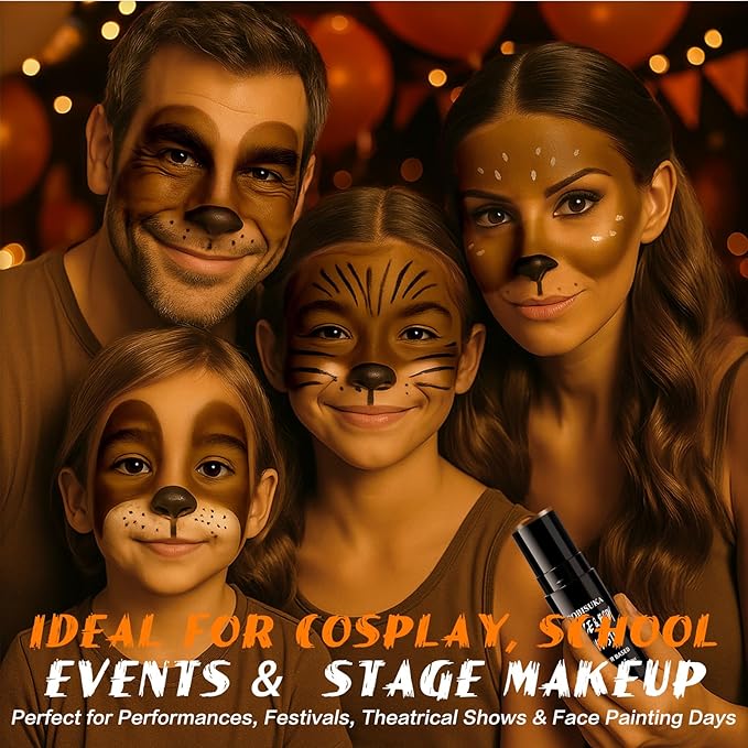 BOBISUKA Brown Face Body Paint Stick Washable Water-Based Face Paint Makeup Stick for Halloween, Skeleton, Skull, Camo, Hunting, Cosplay, SFX, Sports Eye Black & Costume Party