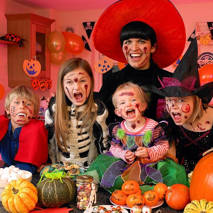 Halloween Decorations, 32PCS Halloween Tattoos Stickers, Scary Zombie Makeup, Relistic Fake Scars Wounds, Body Fake Tattoos for Women Party Favors Accessories for Trick or Treat Supplies Sticker