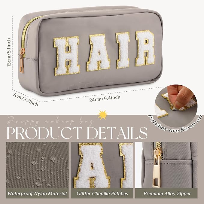 Cunno 4 Pcs Preppy Makeup Bags Chenille Letter Stuff Bag Nylon Cosmetic Pouch Cases with Zipper for Women Travel Toiletry