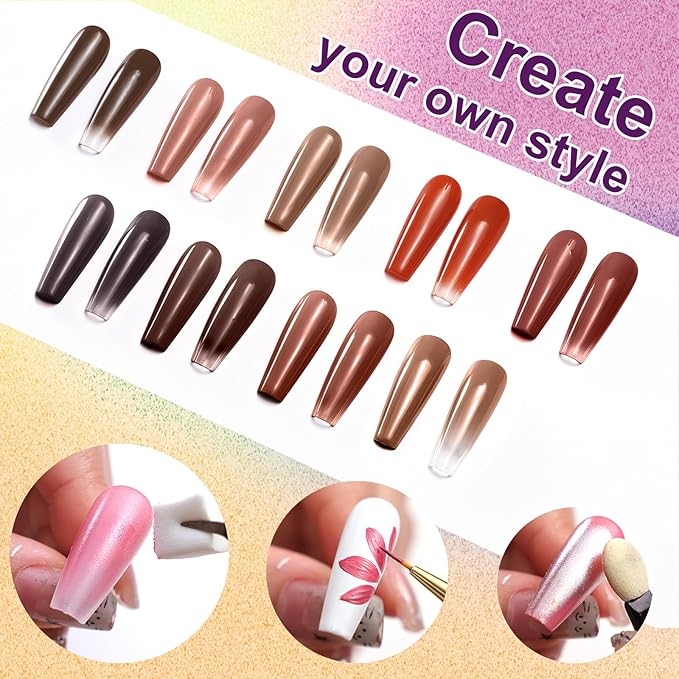 Gradient Painting Gel, 9 Colors Ombre Nail Polish for Pigmented Pat Painting Gel Nude Brown Color French Manicure DIY Nail Art Long-lasting No-wipe DIY Palette Lava Chocolate