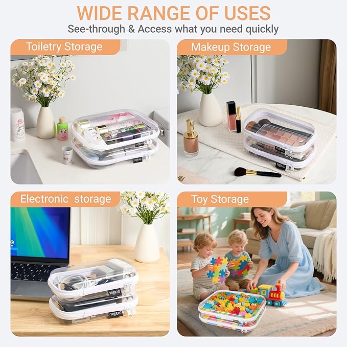 6 Pack Clear Hard Shell Zipper Case (4 Small & 2 Medium), Hard Plastic Organizer Pouches for Travel, Small Items, Makeup, Electronics & Art Supplies - Crush-Resistant & Waterproof Storage