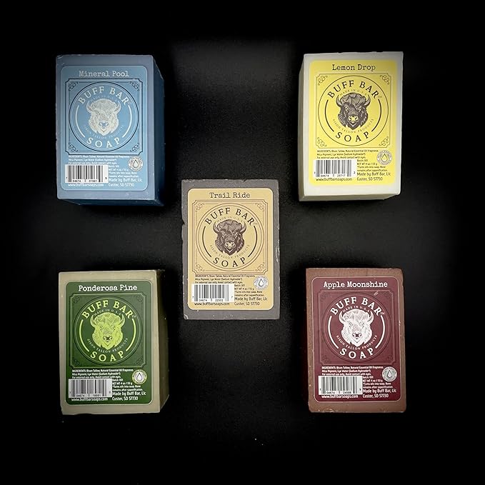 Bison Tallow Buff Soap Bar, Ponderosa Pine, (2 pack) - Scents of Pine, Cypress & Cedar - Cleans, Moisturizes, Soothes, Hydrates - No Dyes, Chemicals, or Preservatives