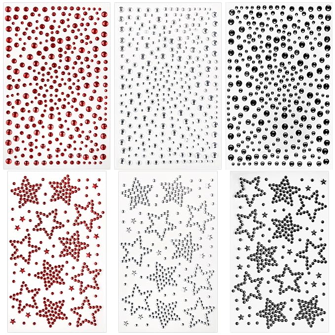 Halloween Face Gems 6 Sheets Hair Gems, Self Adhesive Face Jewels Stickers, Red Black Round Star Festival Face Gems Stick on, Halloween Rhinestone for Face, Eye, Makeup, Rave Accessories for Women
