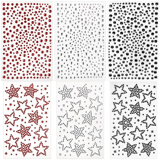Halloween Face Gems 6 Sheets Hair Gems, Self Adhesive Face Jewels Stickers, Red Black Round Star Festival Face Gems Stick on, Halloween Rhinestone for Face, Eye, Makeup, Rave Accessories for Women