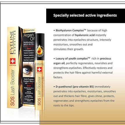 EVELINE COSMETICS Lash Booster with Argan Oil - Eyelash Serum - Doubles Volume, Extends & Strengthens - Multi Colored