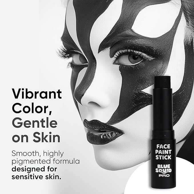 Blue Squid PRO Black Face Paint Stick - Waterproof Body Paint for Adults & Kids Eye Black Baseball, Eyeblack Softball - Vegan Hypoallergenic Twist-Up Non-Toxic Makeup Stick for Cosplay, Sports & SFX