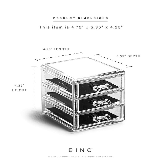 BINO THE MANHATTAN SERIES Acrylic Makeup Drawer Organizer- 3 Drawer Small | Clear Beauty Organizers and Storage| Cosmetic & Makeup Drawer| Home Organization| Jewelry & Vanity Accessories Drawer