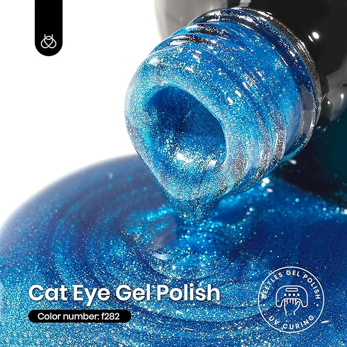 Beetles Blue Cat Eye Gel Polish, 15ML Blue Cat Eye Glitter Gel Polish with Magnet Shimmer Velvet Gel Soak Off UV Stellar Ocean Collection French Nail Art Design Manicure Summer Gifts for Women