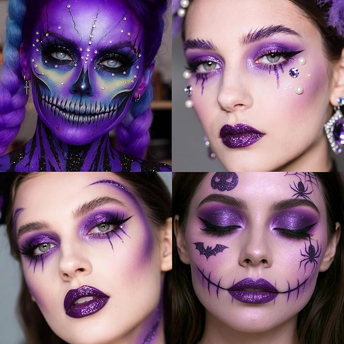 Face Body Paint Kit for Kids & Adults, Non-Toxic Water-Based Professional Face Painting Palette with Brushes for Halloween Clown Goth Vampire SFX Makeup, Art Stage Cosplay Parties, Purple