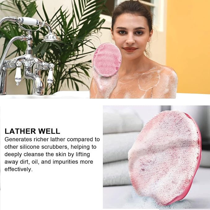 INNERNEED Soft Silicone Body Cleansing Brush Shower Scrubber, Gentle Exfoliating and Massage for All Kinds of Skin (Pink)