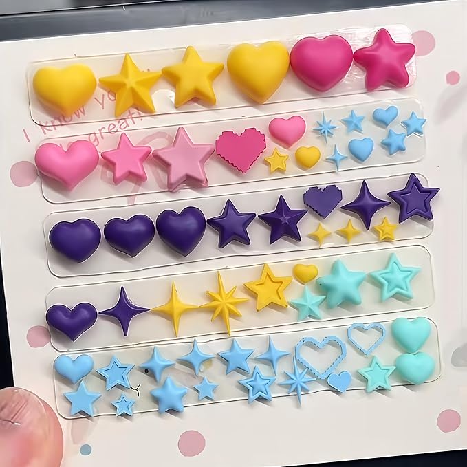 3D Nail Molds Heart, Stars, Starburst Nails Charms Design, Silicone Tool Art Y2k Decoration